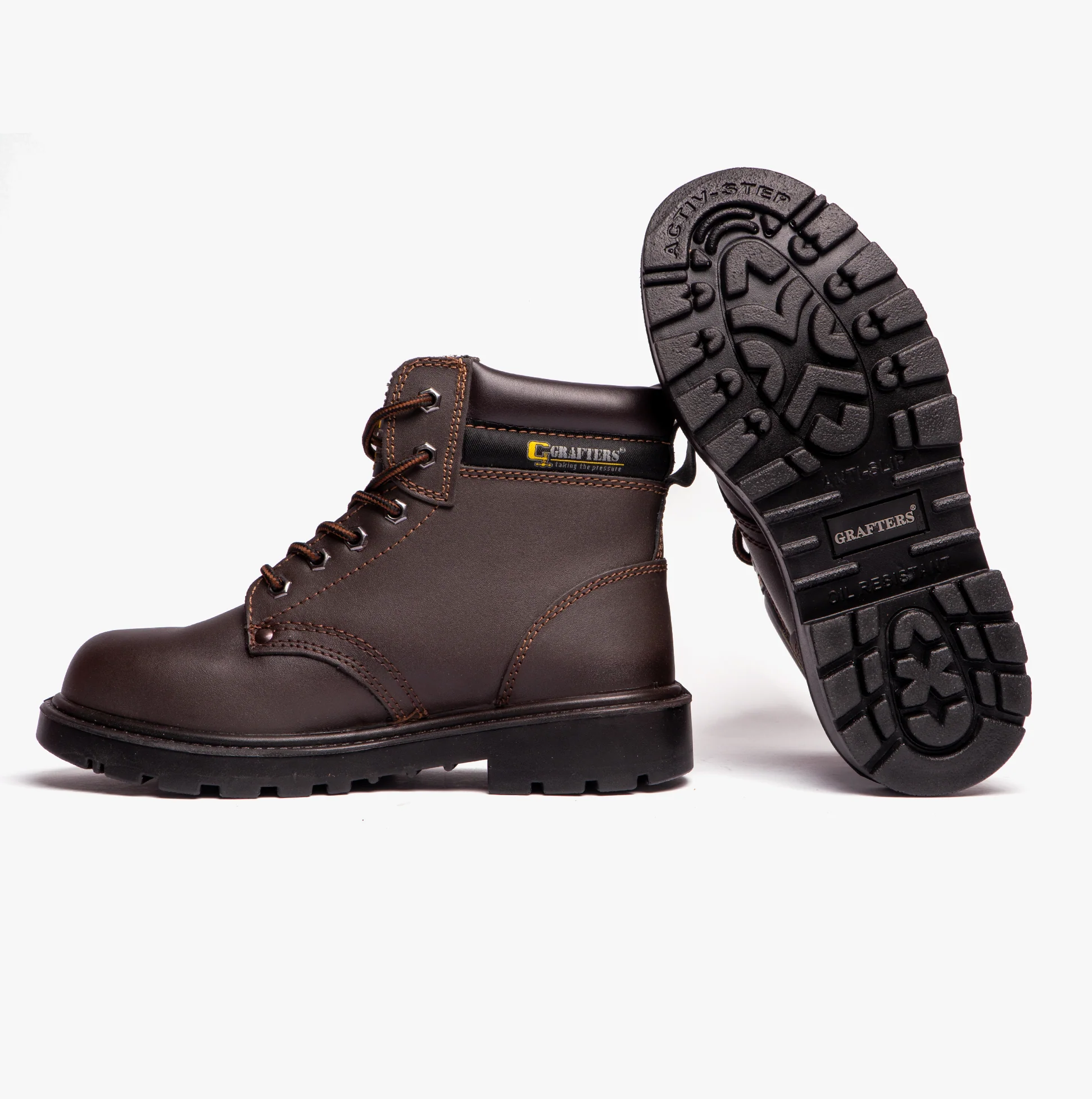 Grafters APPRENTICE Unisex Leather Safety Boots Brown - Image 4