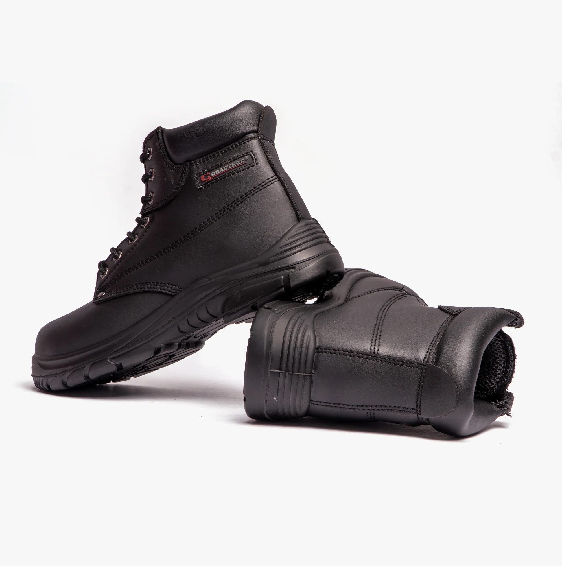 Grafters M9503A Mens Leather Super Wide Ankle Safety Boots Black - Image 4
