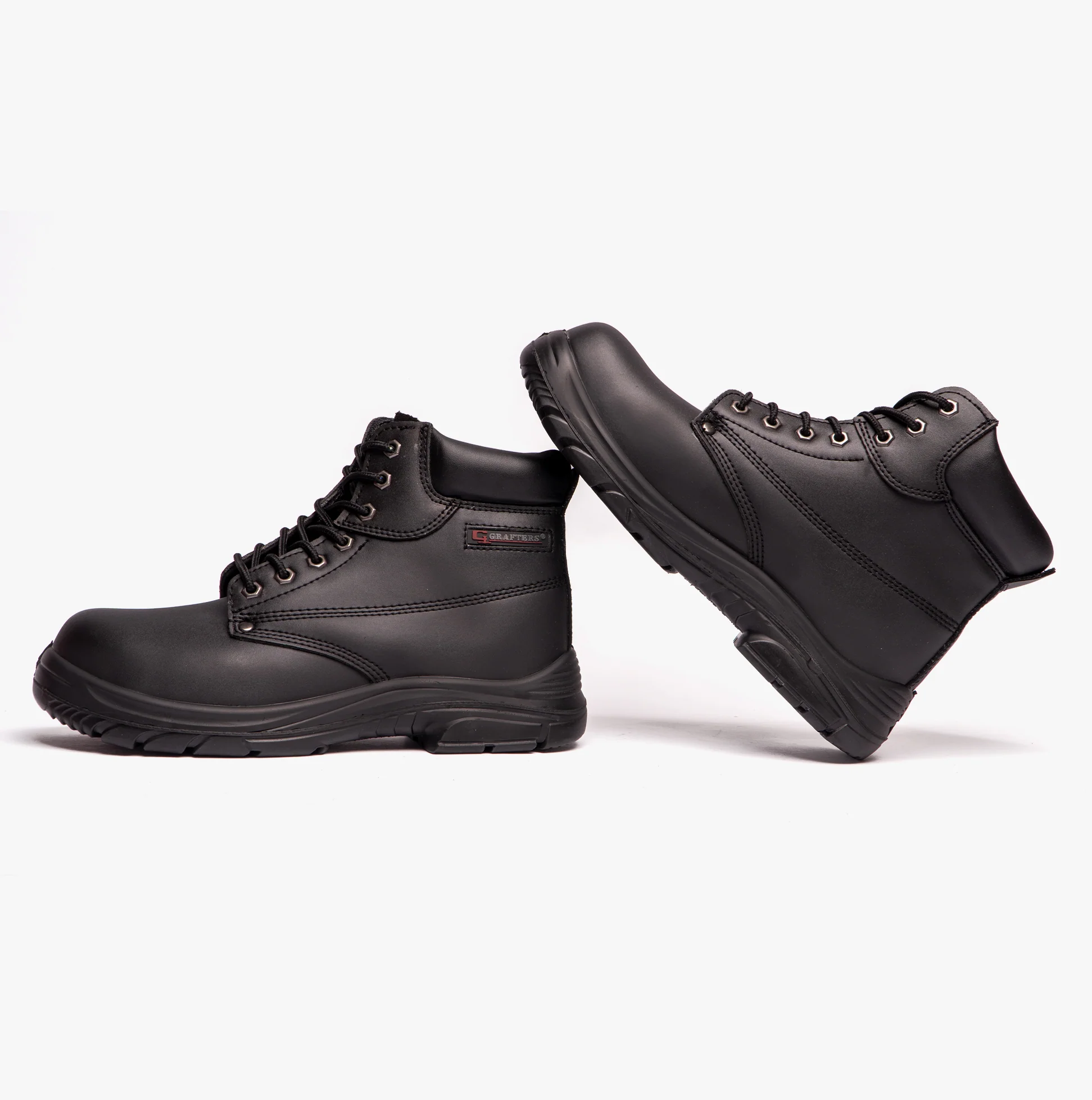 Grafters M9503A Mens Leather Super Wide Ankle Safety Boots Black - Image 6