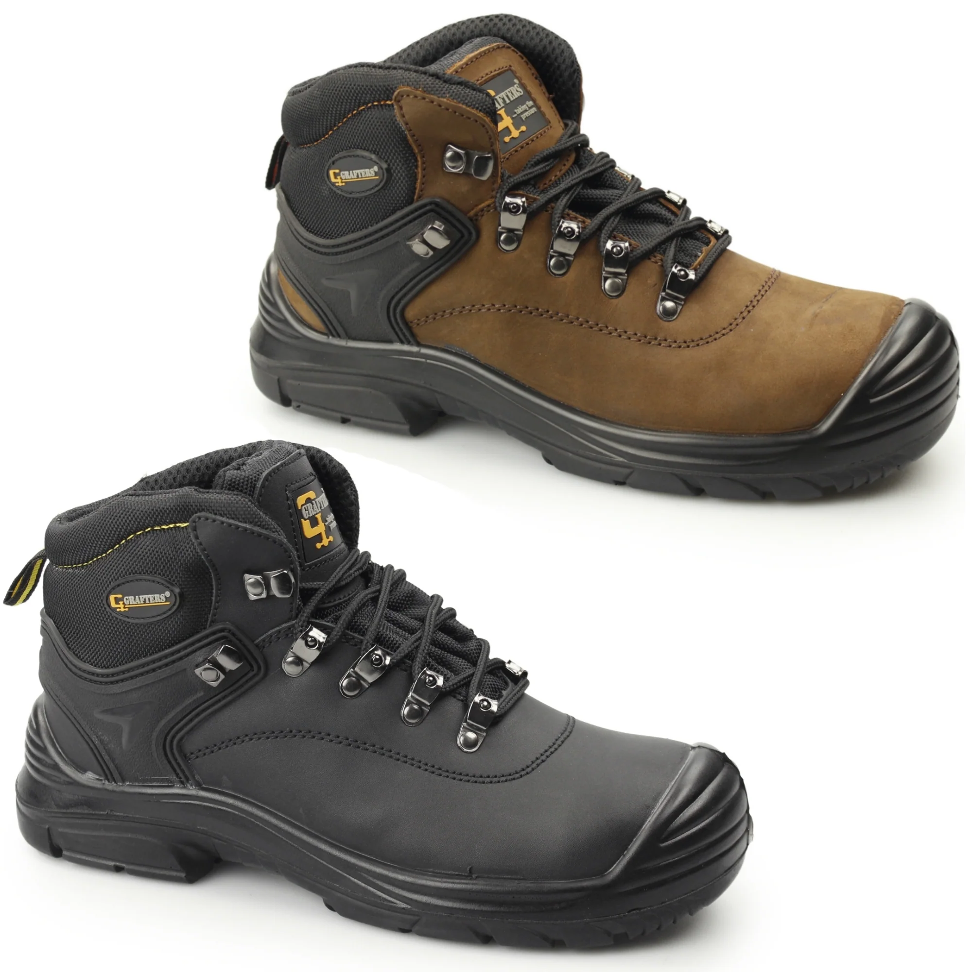 Grafters M9508B Mens Leather Super Wide Safety Boots Brown - Image 5