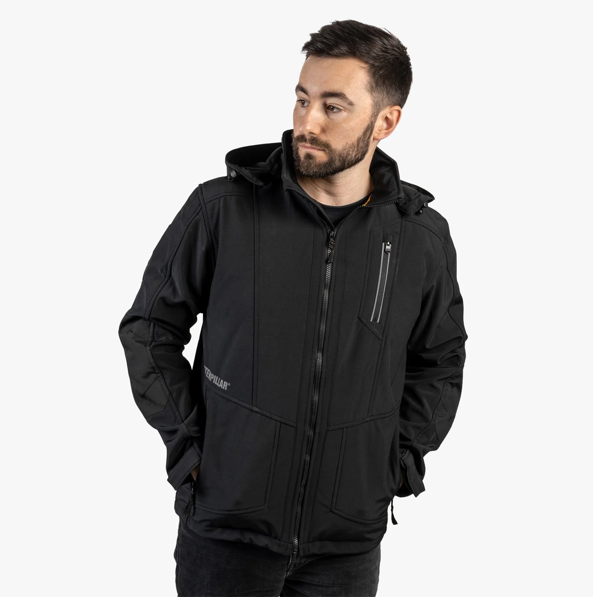 CAT MERCURY SOFT SHELL Mens Hooded Jacket Black - Image 5