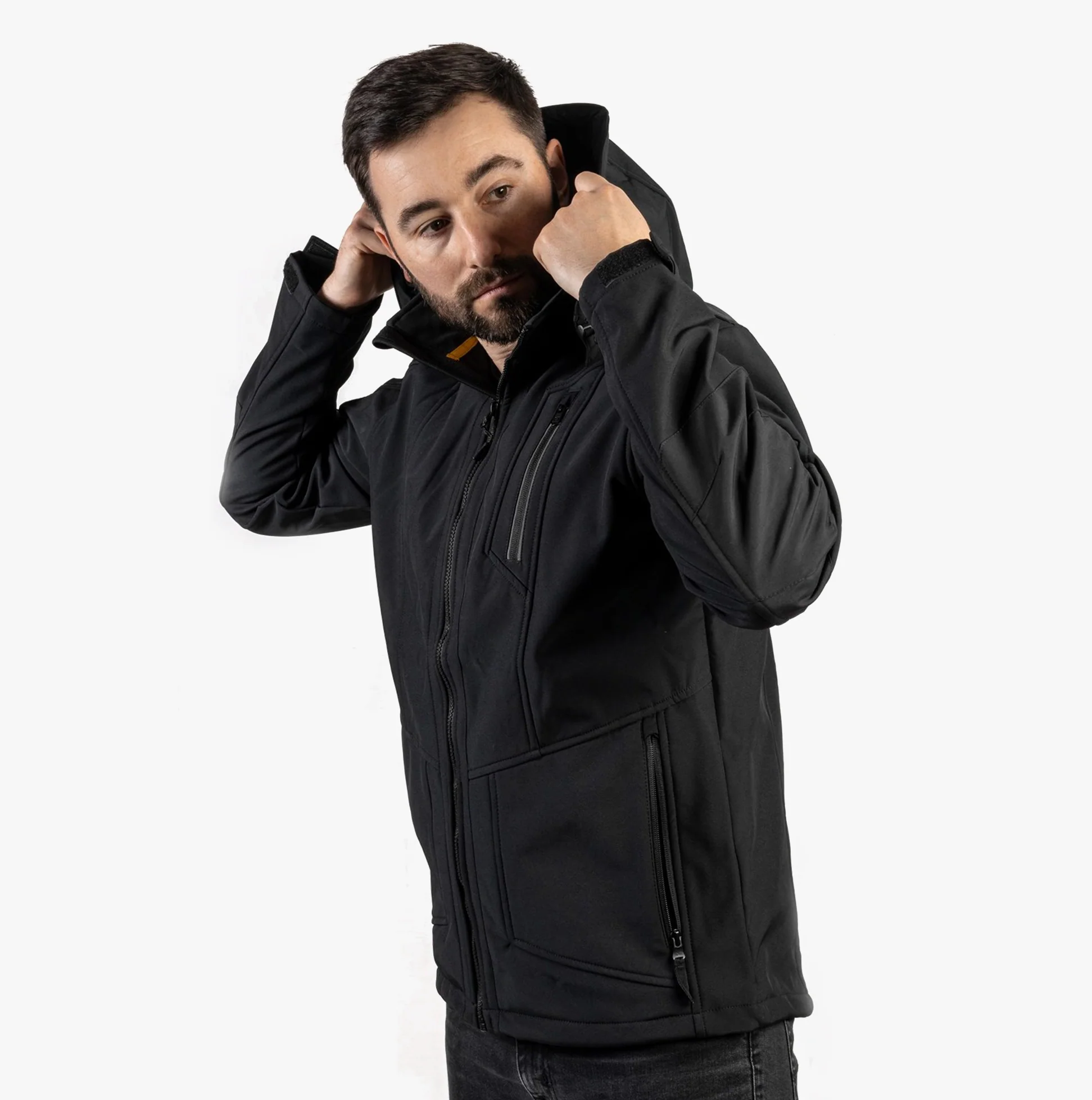 CAT MERCURY SOFT SHELL Mens Hooded Jacket Black - Image 9