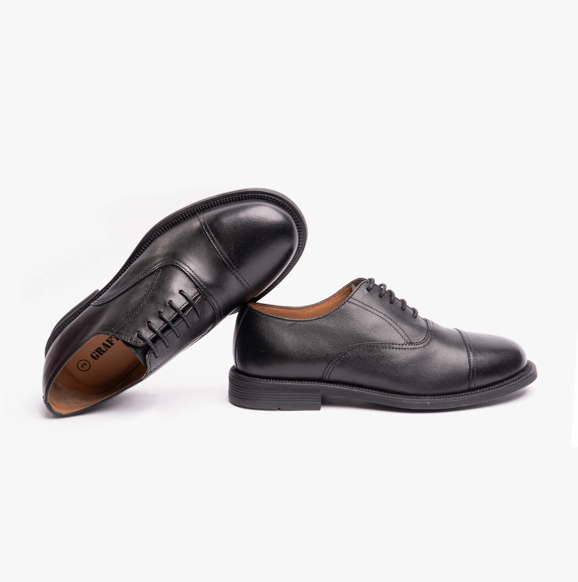 Grafters MORGAN XM620A Unisex Leather Oxford Shoes Black - Image 3