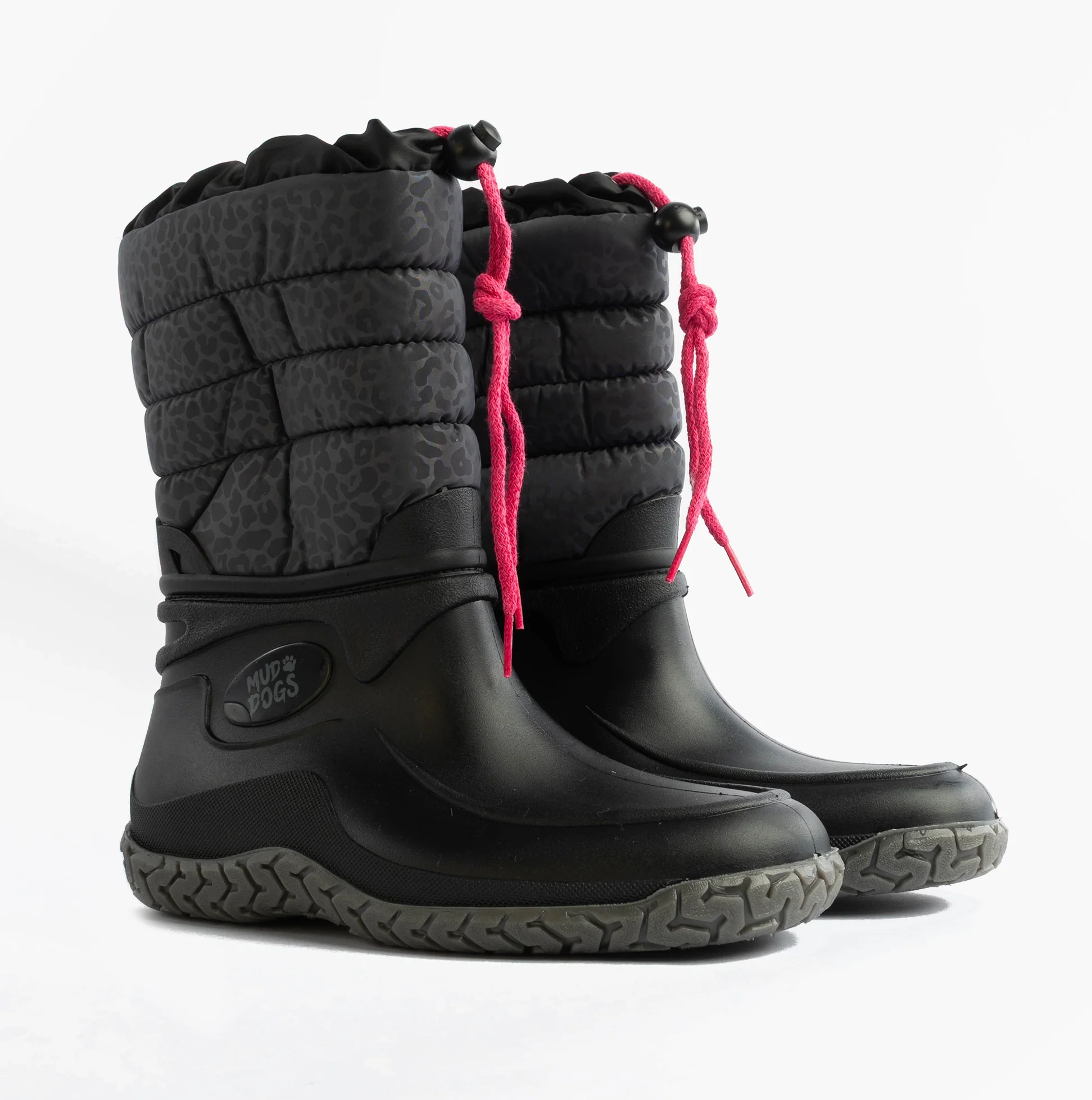 Mud Dogs NORDIC Womens Warm Lined Boots Black/Pink Leopard - Image 3