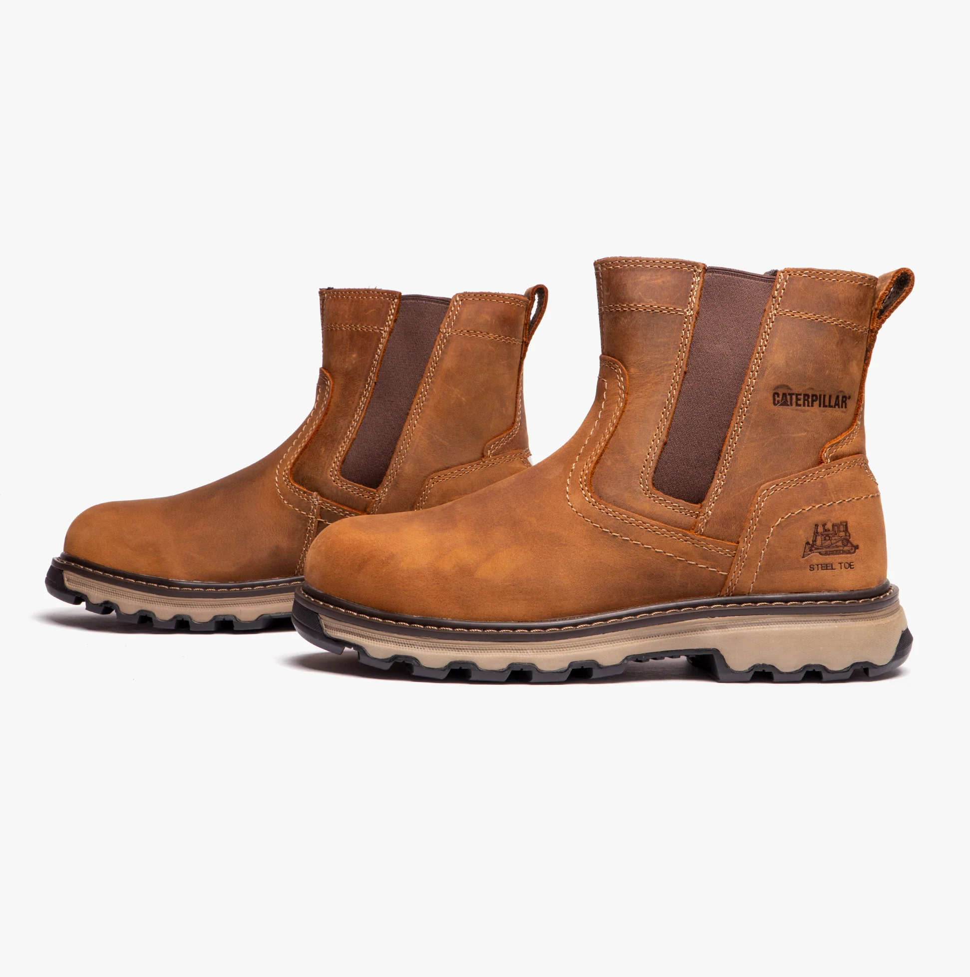 CAT PELTON Mens Dealer Safety Boots Beige - Image 3